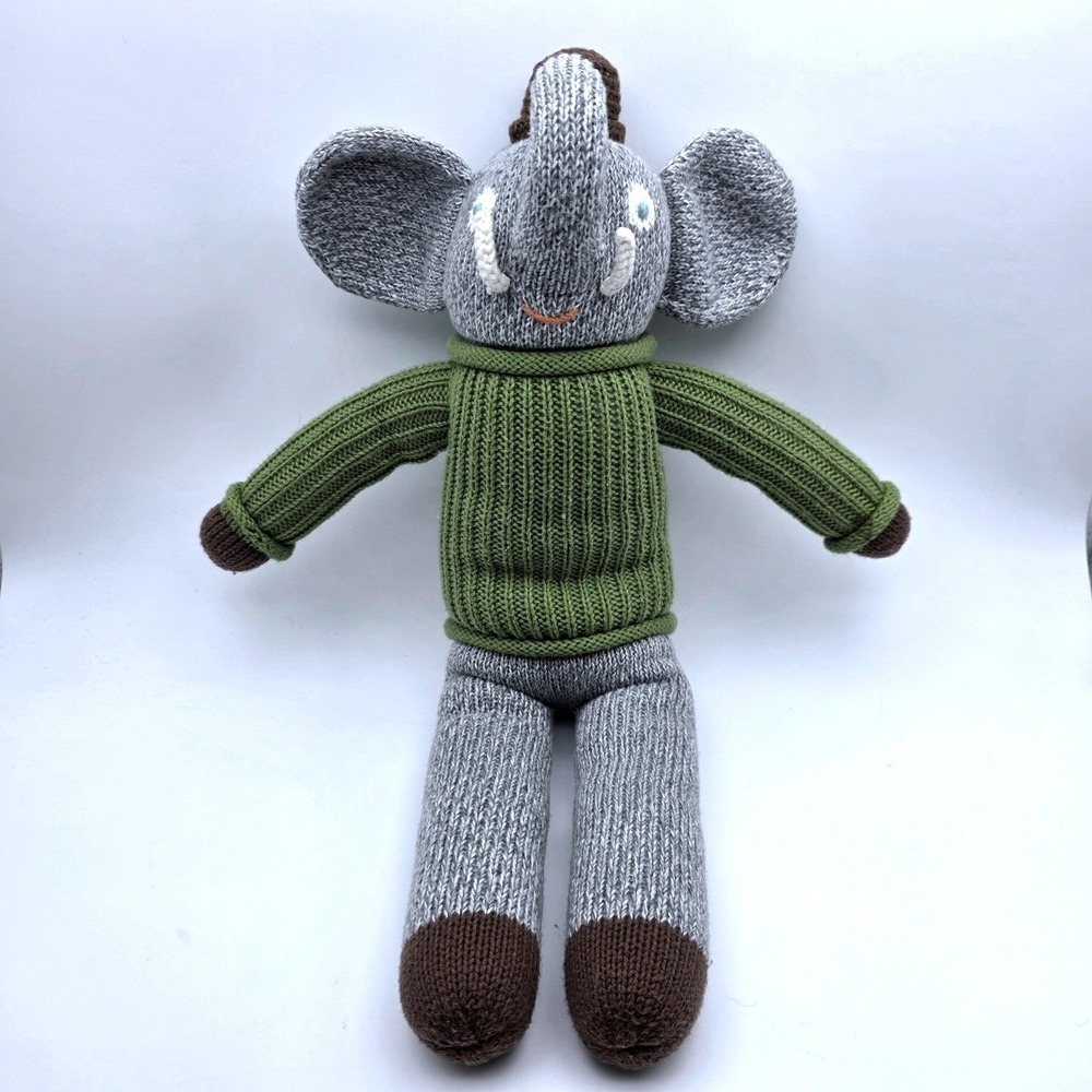BlaBla Kids Knit Elephant Toy Doll Hercule Greenβ Sweater Derby Hat 18" Peru